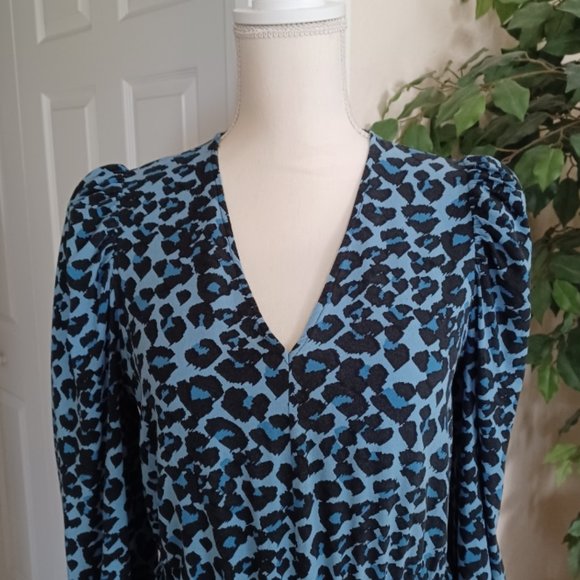 EUC Banana Republic Blue/Black Leopard Print Dress Size Medium - Picture 3 of 7